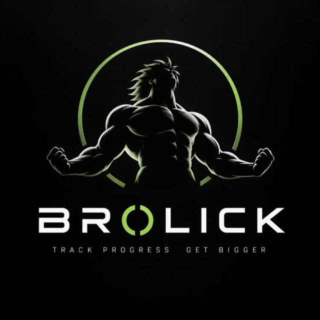 Brolick website: logo of a muscular silhouette inside a green ring with the tagline Track Progress Get Bigger.