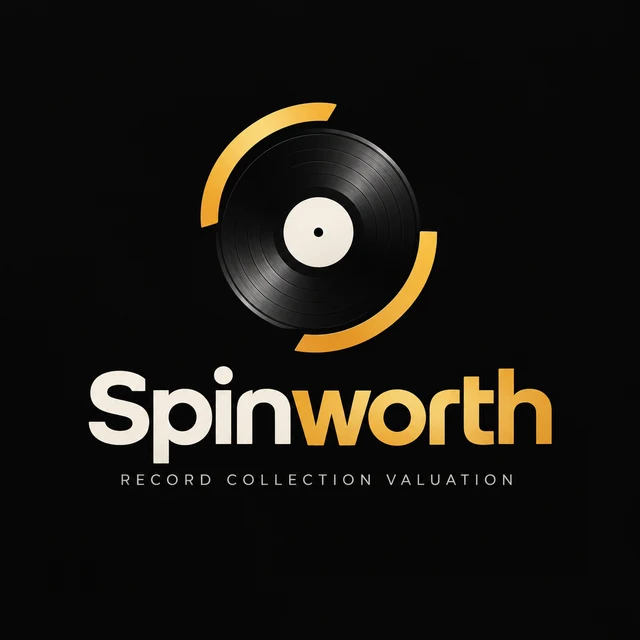 Spinworth logo: a vinyl record with a gold ring and the words Record Collection Valuation.
